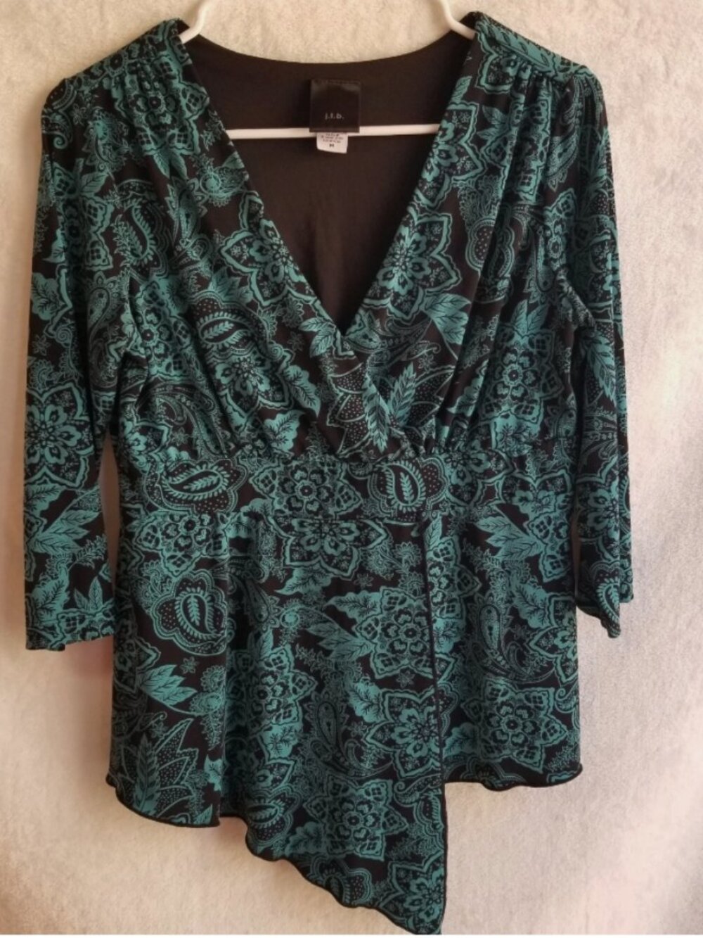 JTB Vintage Faux Wrap Top Medium Paisley M Y2K 3/4 Sleeve Career Blouse